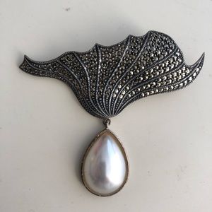 Judith Jack sterling silver marcasite and mother of Pearl pin